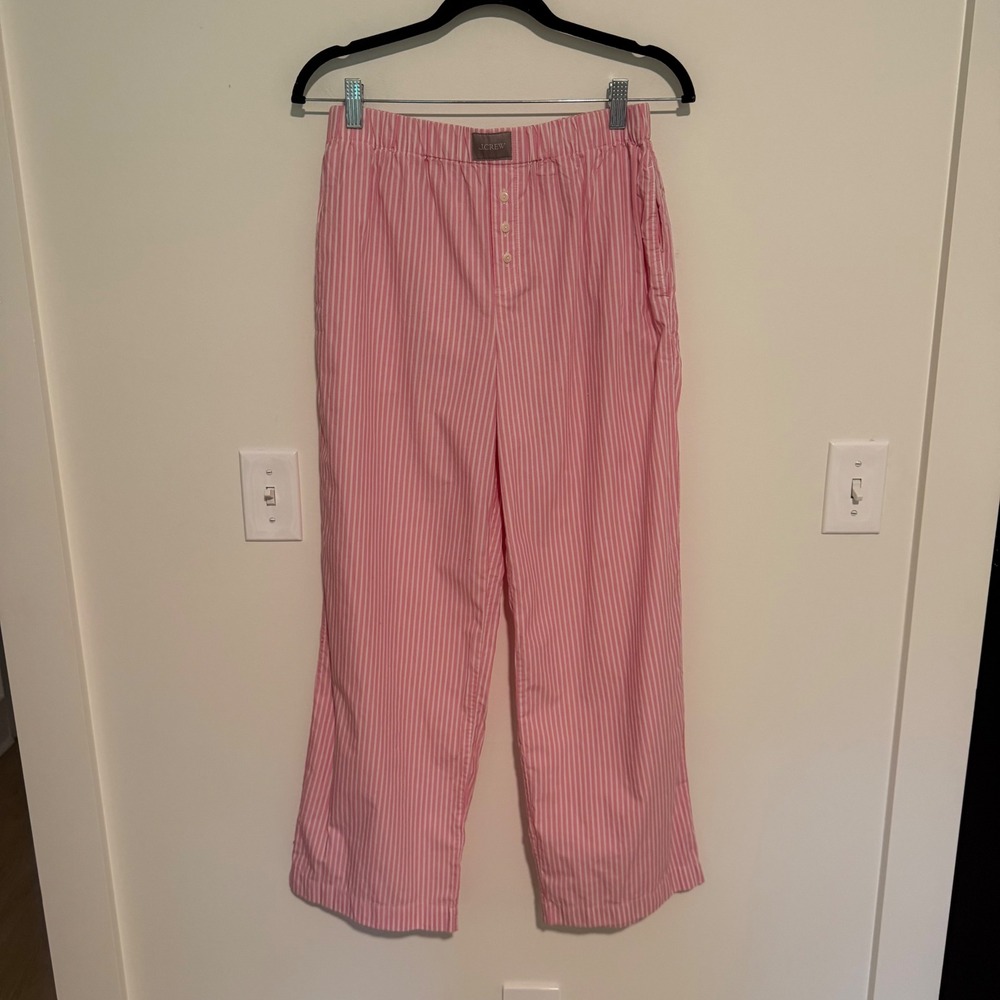 J.Crew Womens‎ XS Pink White Striped Cotton Pajama Pants Elastic Waist Lounge